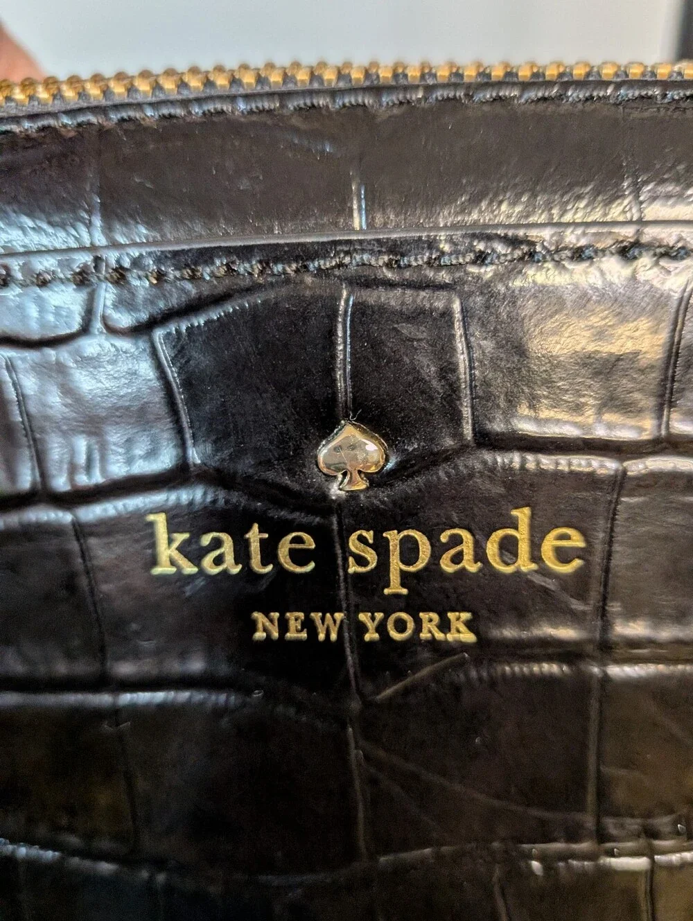 Kate Spade Black Glossy Croc Leather Satchel Handbag